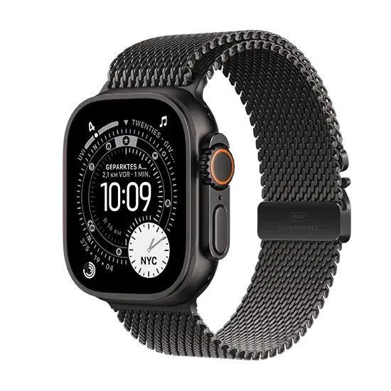 Apple Watch Ultra 3 (2025), 5G, 49mm, Black Titanium Case, Black Titanium Milanese Loop M, Schwarz Handy24- Handy24