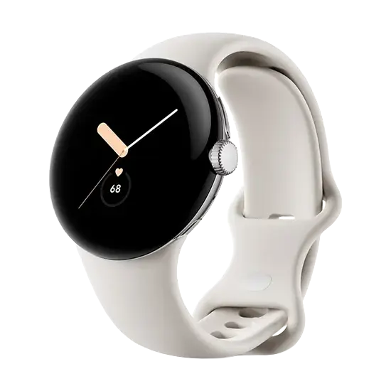 Google Pixel Watch 41mm, Poliertes Silber, Chalk Armband, LTE