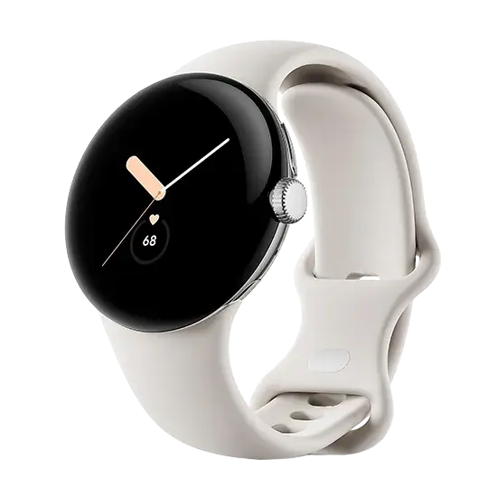 Google Pixel Watch WiFi 41mm Polished Silver Case with Sport Band - Chalk