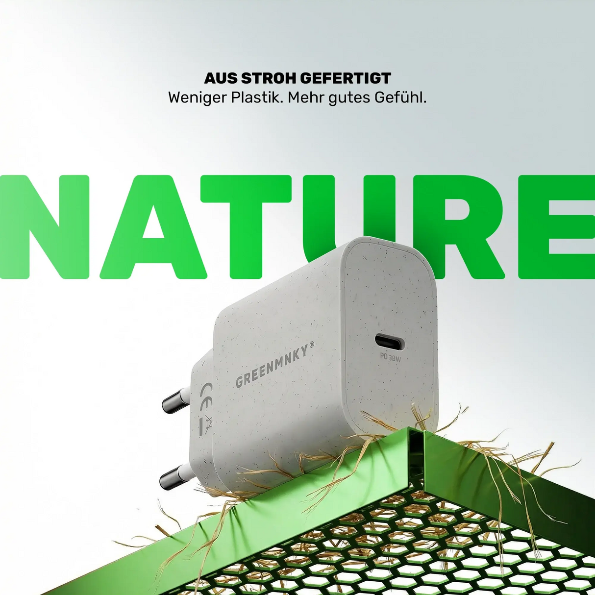 GreenMNKY Straw Charger, 20W PD, USB C Quick Charger
