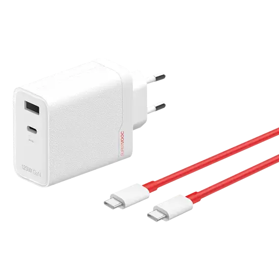 OnePlus 120W Dual Ports SuperVooc Adapter+ Cable, Type-C+A, Weiß