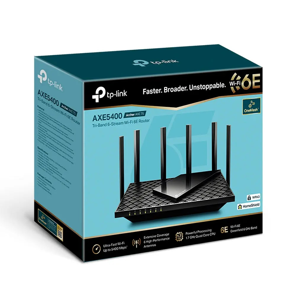 TP-LINK Archer AXE5400 Tri-Band Gigabit Wi-Fi 6E Router, Wi-Fi 6E (802.11ax), Tri-Band (2,4 GHz/5 GHz/6 GHz), Ethernet/LAN, Schwarz Handy24- Handy24
