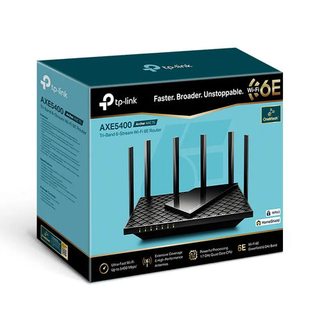 TP-LINK Archer AXE5400 Tri-Band Gigabit Wi-Fi 6E Router, Wi-Fi 6E (802.11ax), Tri-Band (2,4 GHz/5 GHz/6 GHz), Ethernet/LAN, Schwarz Handy24- Handy24