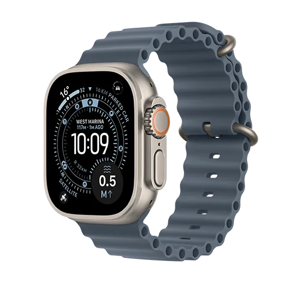 Apple Watch Ultra 3 (2025) 5G 49mm Natural Titanium Case with Ocean Band - Anchor Blue