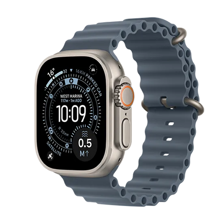 Apple Watch Ultra 3 (2025) 5G 49mm Natural Titanium Case with Ocean Band - Anchor Blue
