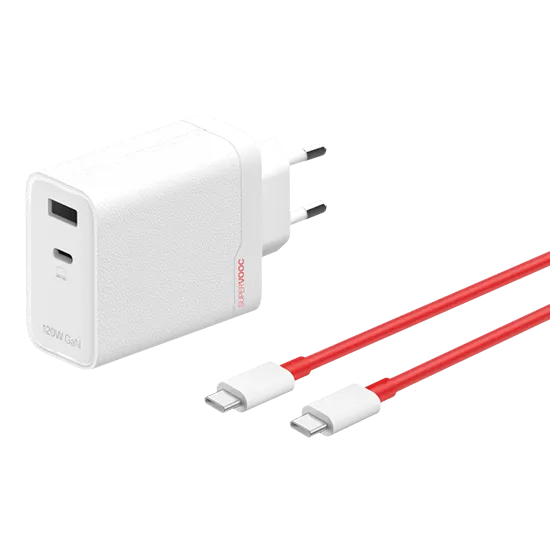 OnePlus 120W Dual Ports SuperVooc Adapter+ Cable Type-C+ Type-A - Weiß