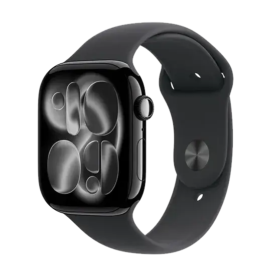 Apple Watch Series 11 (2025), GPS, 46mm, Jet Black Aluminium Case, Sport Band M/L, Schwarz Handy24- Handy24