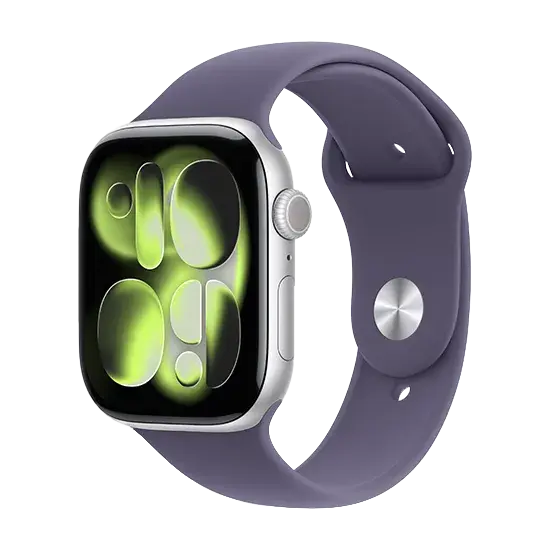 Apple Watch Series 11 (2025), GPS, 46mm, Silver Aluminium, Sport Band M/L, Purple Fog Handy24- Handy24