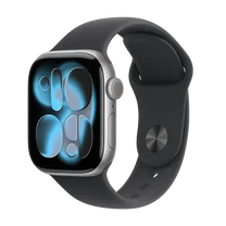 Apple Watch Series 11 (2025). GPS, 42mm, Space Grey Aluminium Case, Sport Band S/M, Schwarz