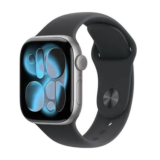Apple Watch Series 11 (2025). GPS, 42mm, Space Grey Aluminium Case, Sport Band S/M, Schwarz Handy24- Handy24