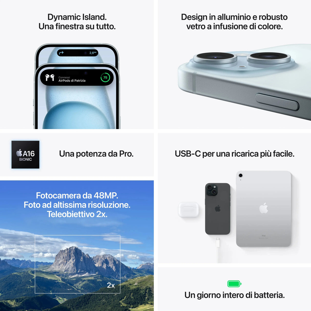 Apple iPhone 15 , 15,5 cm (6.1"), 2556 x 1179 Pixel, 256 GB, 48 MP, iOS 17, Blau