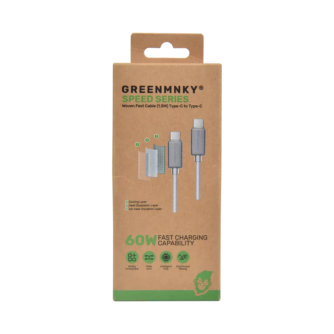 GreenMNKY - Speed Series USB C PD 60W gewebtes Kabel (1,5m) Greenmnky- Handy24