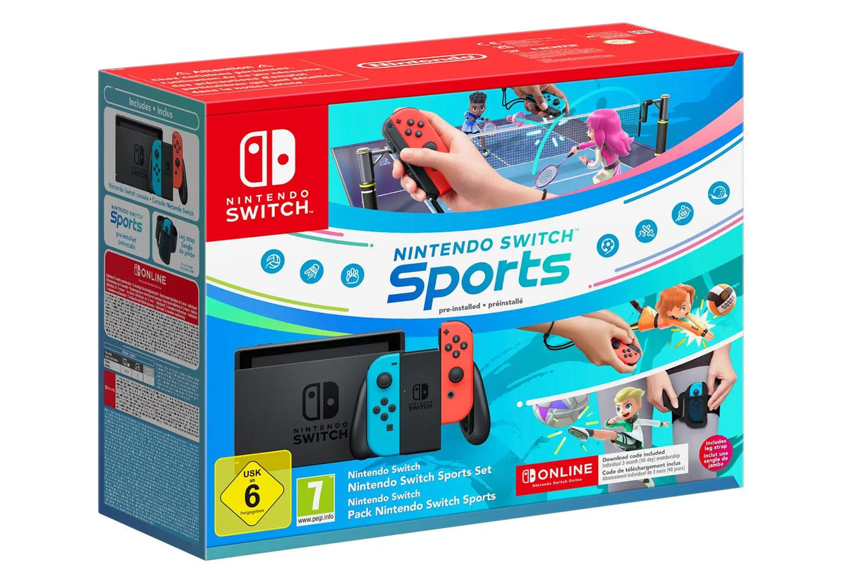 Nintendo Switch-Konsole (neon-blau/neon-rot) – Switch Sports-Set + Switch Online – 12-monatige (365-tägige) Einzelmitgliedschaft, Nintendo Switch, NVIDIA Custom Tegra, 768 MHz, 4000 MB, Blau, Grau, Rot, Analog / Digital Nintendo- Handy24