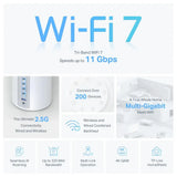 TP-LINK Deco BE65, Weiß, Intern, Mesh-System, Tri-Band (2,4 GHz/5 GHz/6 GHz), Wi-Fi 7 (802.11be), 11000 Mbit/s