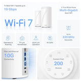 TP-LINK Deco BE85 (2-Pack), Weiß, Intern, Mesh-System, CE: <20 dBm (2.4 GHz), <30 dBm (5 GHz), <23 dBm(6 GHz), Tri-Band (2,4 GHz/5 GHz/6 GHz), Wi-Fi 7 (802.11be)