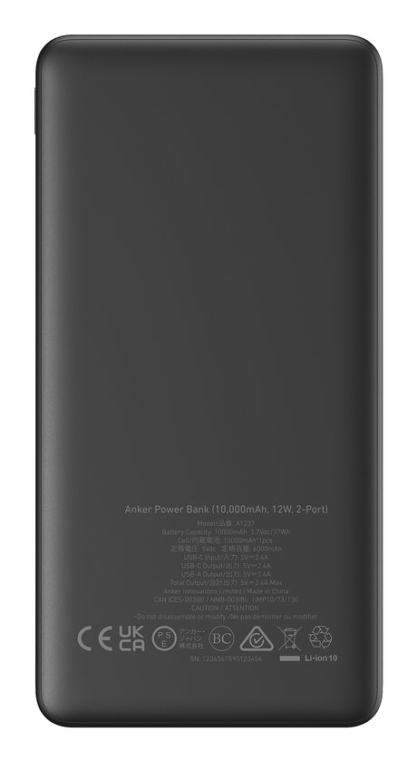 Anker Innovations Anker PowerCore 10K, Powerbank, 10000 mAh, 5 V, 12 W, Schwarz