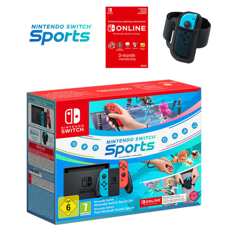 Nintendo Switch-Konsole (neon-blau/neon-rot) – Switch Sports-Set + Switch Online – 12-monatige (365-tägige) Einzelmitgliedschaft, Nintendo Switch, NVIDIA Custom Tegra, 768 MHz, 4000 MB, Blau, Grau, Rot, Analog / Digital