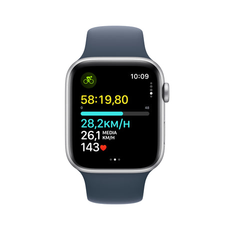 Apple Watch SE (2023), 44mm, OLED, Aluminium Case Silber, WLAN, LTE, GPS, Sport Band S/M Storm Blue Apple- Handy24