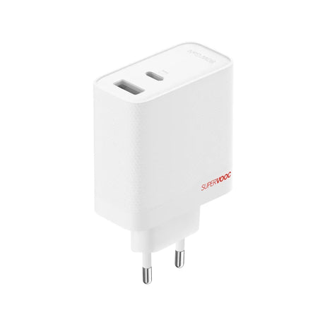 OnePlus 80W Dual Ports SUPERVOOC Ladegerät Type-C + A mit USB-C Kabel - Weiß