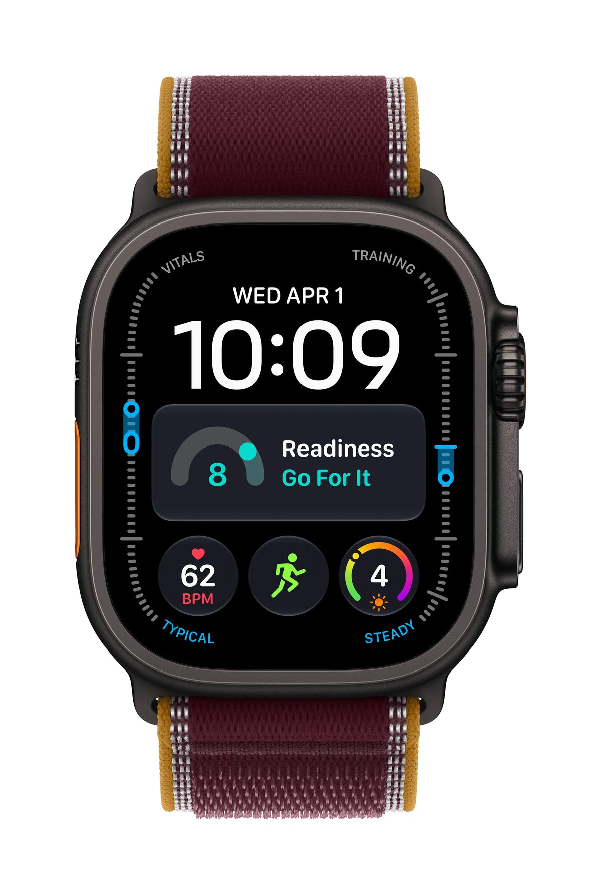 Apple Watch Ultra 4 (2026) 5G 49mm Black Titanium Case with Burgundy Trail Loop M/L - Burgundy