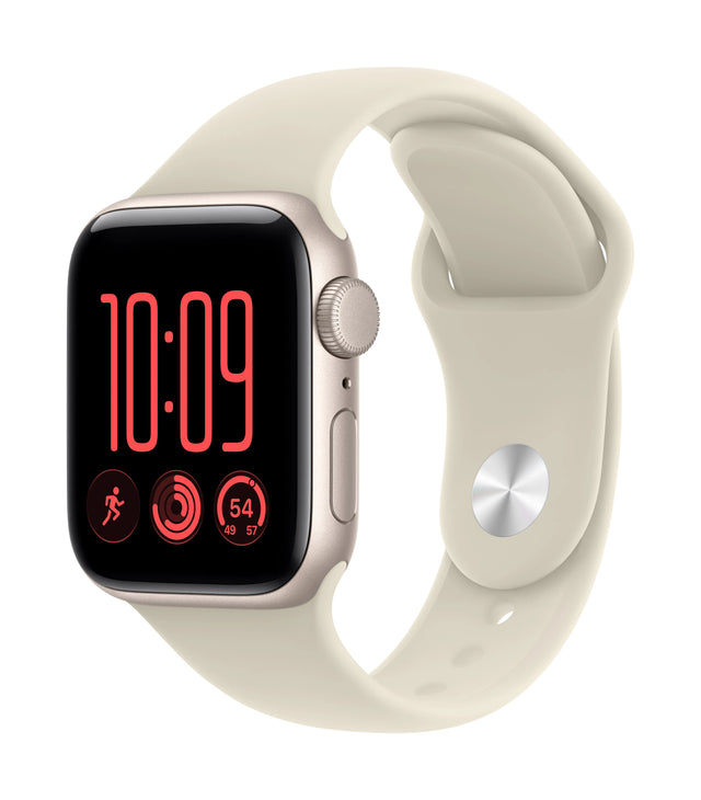 Apple Watch SE 3 (2026) GPS 40mm Starlight Aluminium Case mit Sand Sport Band S/M - Starlight