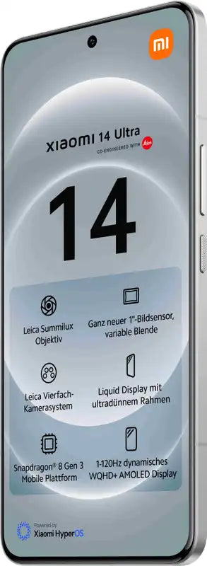 Xiaomi 14 Ultra 5G, 17,1 cm (6.73"), 3200 x 1440 Pixel, 16 GB, 512 GB, 50 MP, Weiß Xiaomi- Handy24